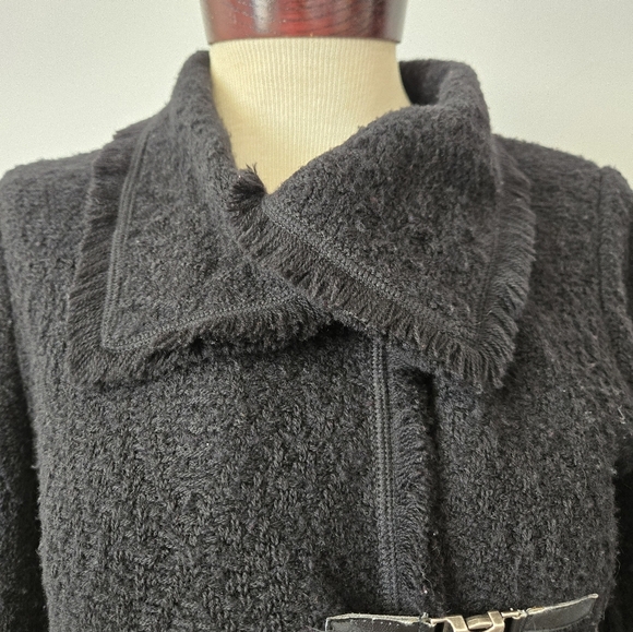 LUISA SPAGNOLI ITALY Virgin Wool Boucle Black Sweater with Fringed Hem. Size S - Picture 4 of 16